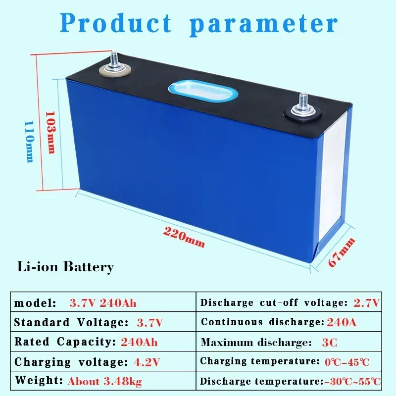 4 pz nuova batteria 3.7V li-ion 240Ah 240000mAh celle ricaricabili di grande capacità DIY12v 24v auto elettrica RV Golf cart Inverter