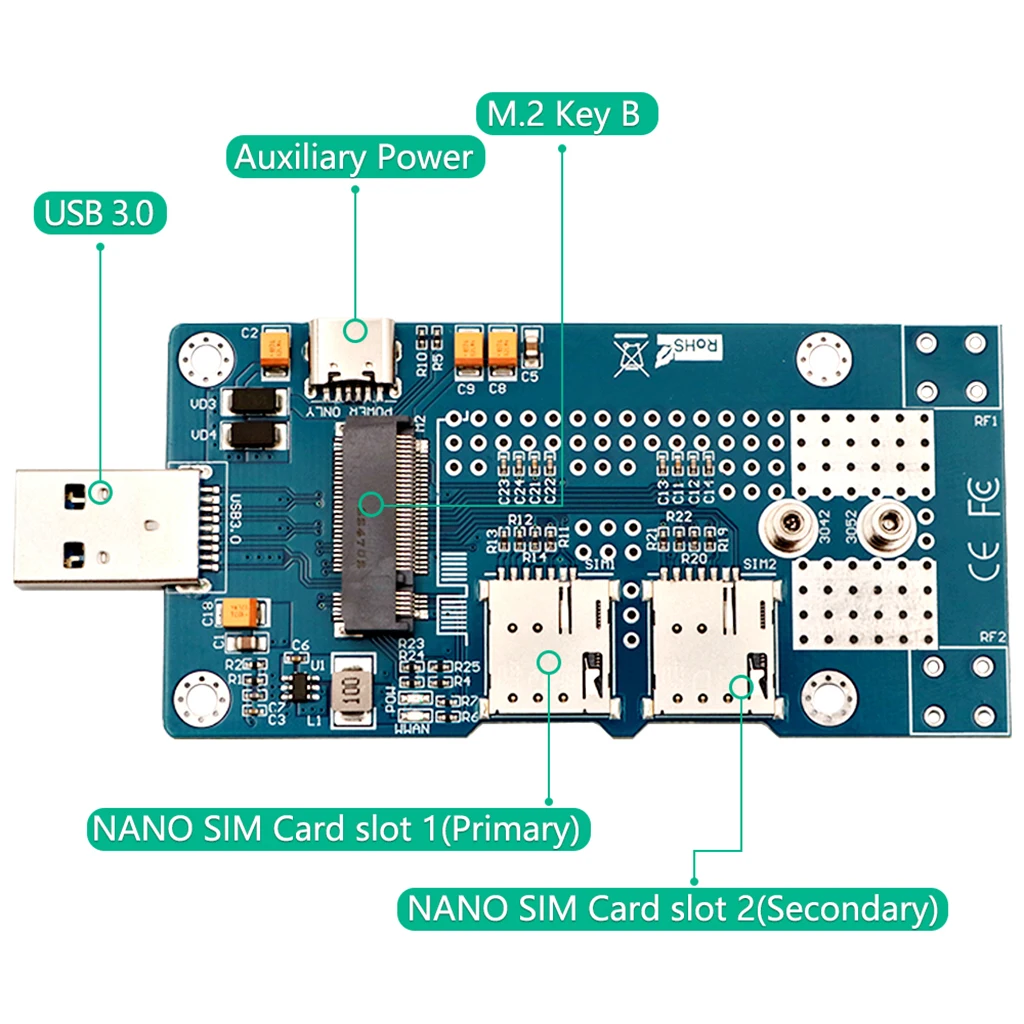 

XT-XINTE m.2 For NGFF to USB 3.0 Adapter with Dual for NANO SIM Card Slot for 3G/4G/5G LTE Module 3042/3052 M.2 key B Card PC