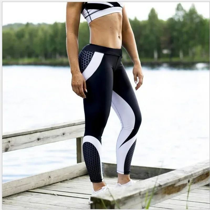 2020 kaguster Geometric honeycomb digital printing Legging athletic high elastic Prints  Ankle-Length active cheap activewears