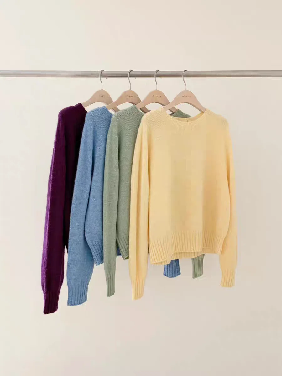 เสื้อสเวตเตอร์ถักนิตติ้งทรงหลวม นุ่ม สบาย สีพื้น เรียบง่าย สไตล์ลำลอง สำหรับผู้หญิง แบรนด์ Dongda Gate OUCE แฟชั่นฤดูใบไม้ร่วงและฤดูหนาว