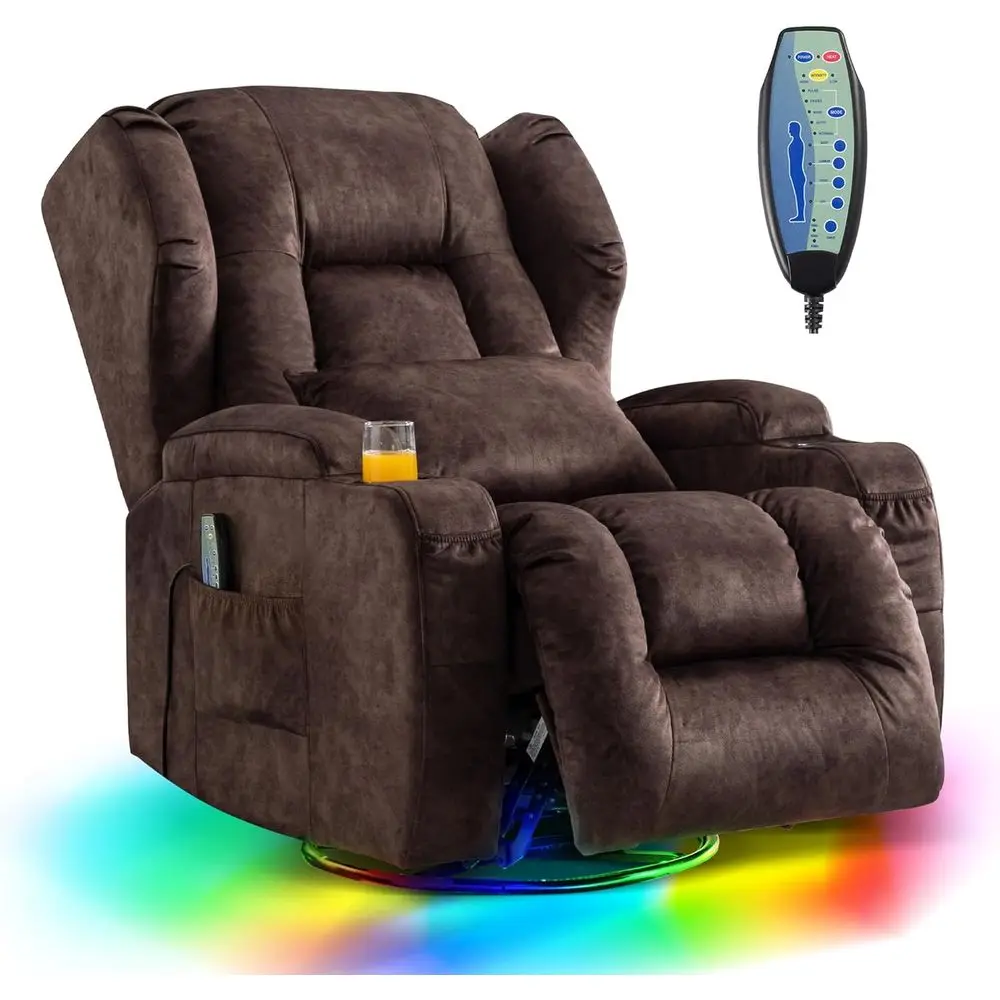 

Dual Motor Swivel Rocker Recliner with Massage & Heat, Electric Sofa for Her, Comfortable Theater Seat with LED/USB/Type-C Ports