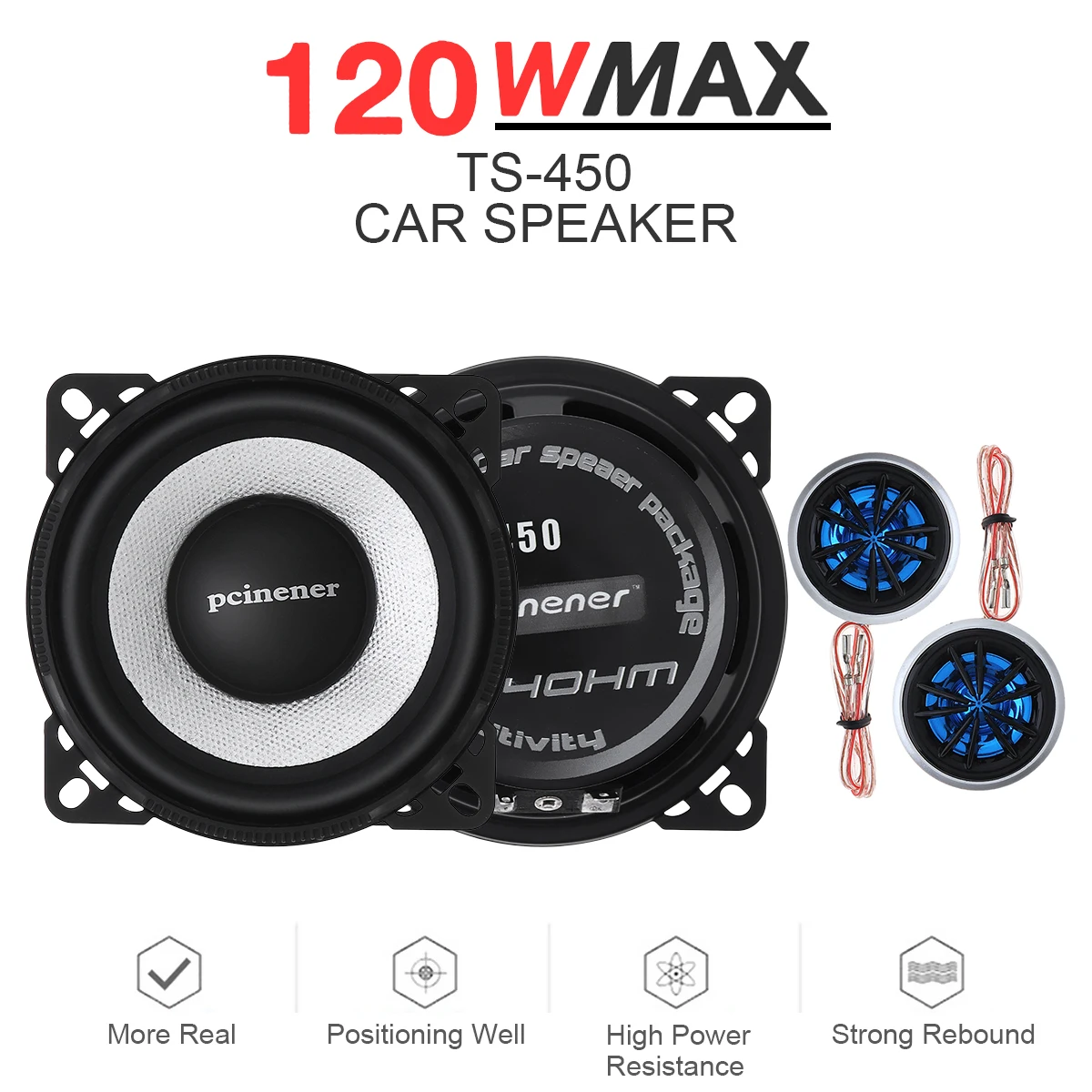 

Car Component Speaker System 4 Inch 120W Vehicle Door Auto Audio Stereo Speakers Set HiFi with Tweeter Crossover