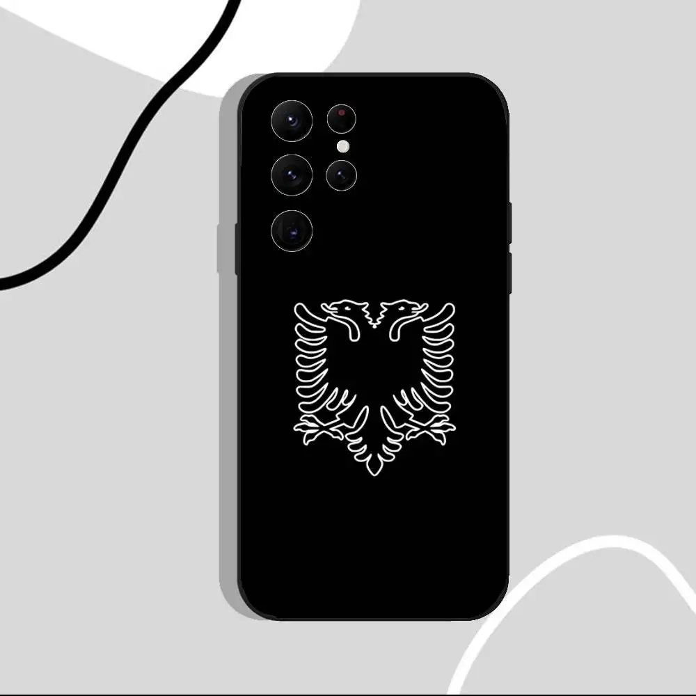 アルバニア国旗柄スマホケース Samsung S25、S24 Ultra、S20、S30 plus、S22 Plus、S23、Ultra 5G対応 シリコン製 ブラックシェル