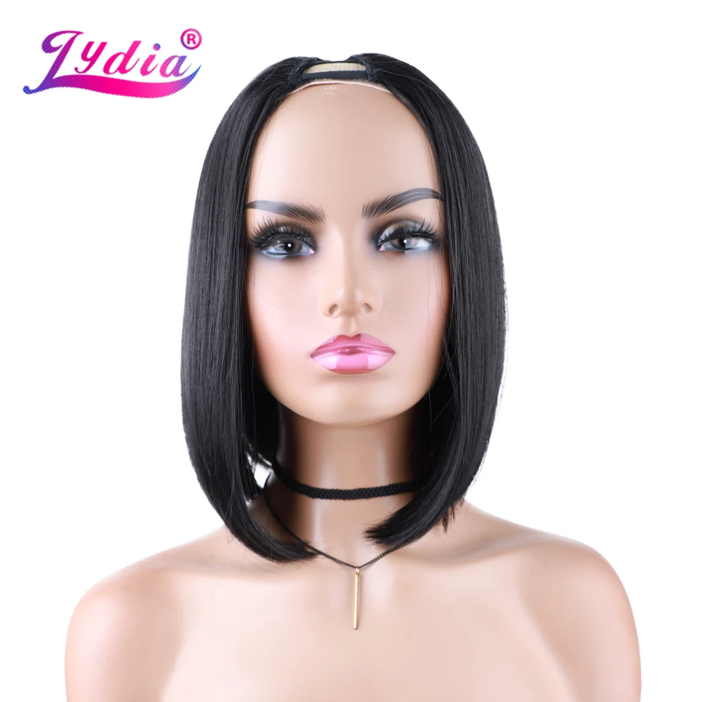 Lydia Silky Straight Bob V Part Black Color Hair Wig Heat Resistant Synthetic 12 Inch For Women  Ladies Daily Wigs