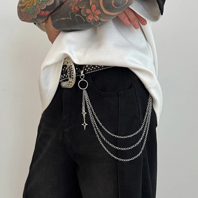 Nieuwe Retro Punk Rock Cross Broek Taille Keten Mannen Vrouwen Jeans Keten Kruis Hanger Sleutelhanger Jeans Unisex Hiphop Sieraden Gift