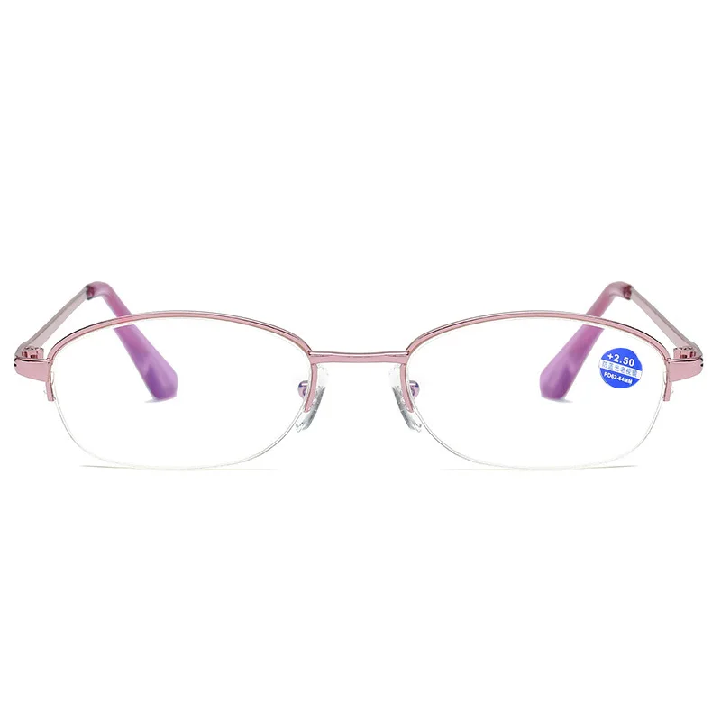 Fashion Women's Pink Oval Reading Glasses Small Anti-blue Eyewear For Read Half-rim Ultralight Magnifier