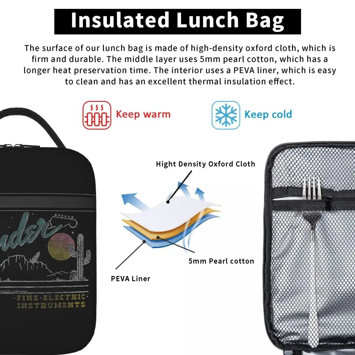 Company 90s Jazz Fender Guitar Music Insulated Lunch Bag for Women Children Portable Food Boxes Thermal Lunch Box Tote