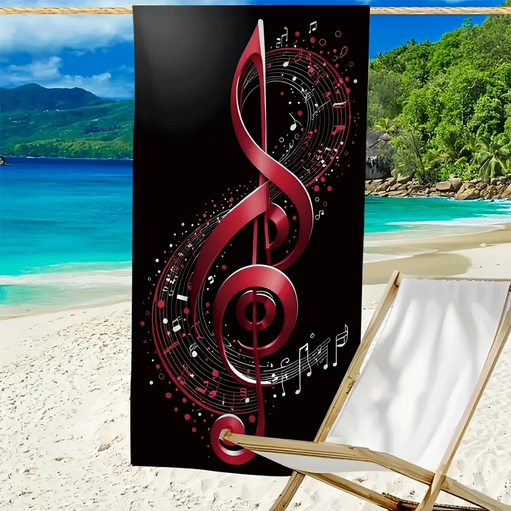 Oversized Microfiber Beach Towel Music Note Treble Clef Design with Red/White/Black Musical Notes Quick-Dry Sand-Free view 5