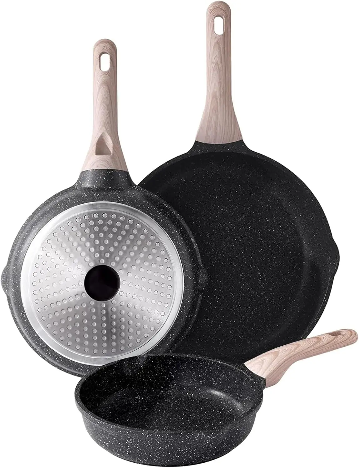 

Набор сковородок с антипригарным покрытием, сбор сковородок из 3 предметов, посуда для здоровой индукции, конструкция термостойкой ручки для всех плит