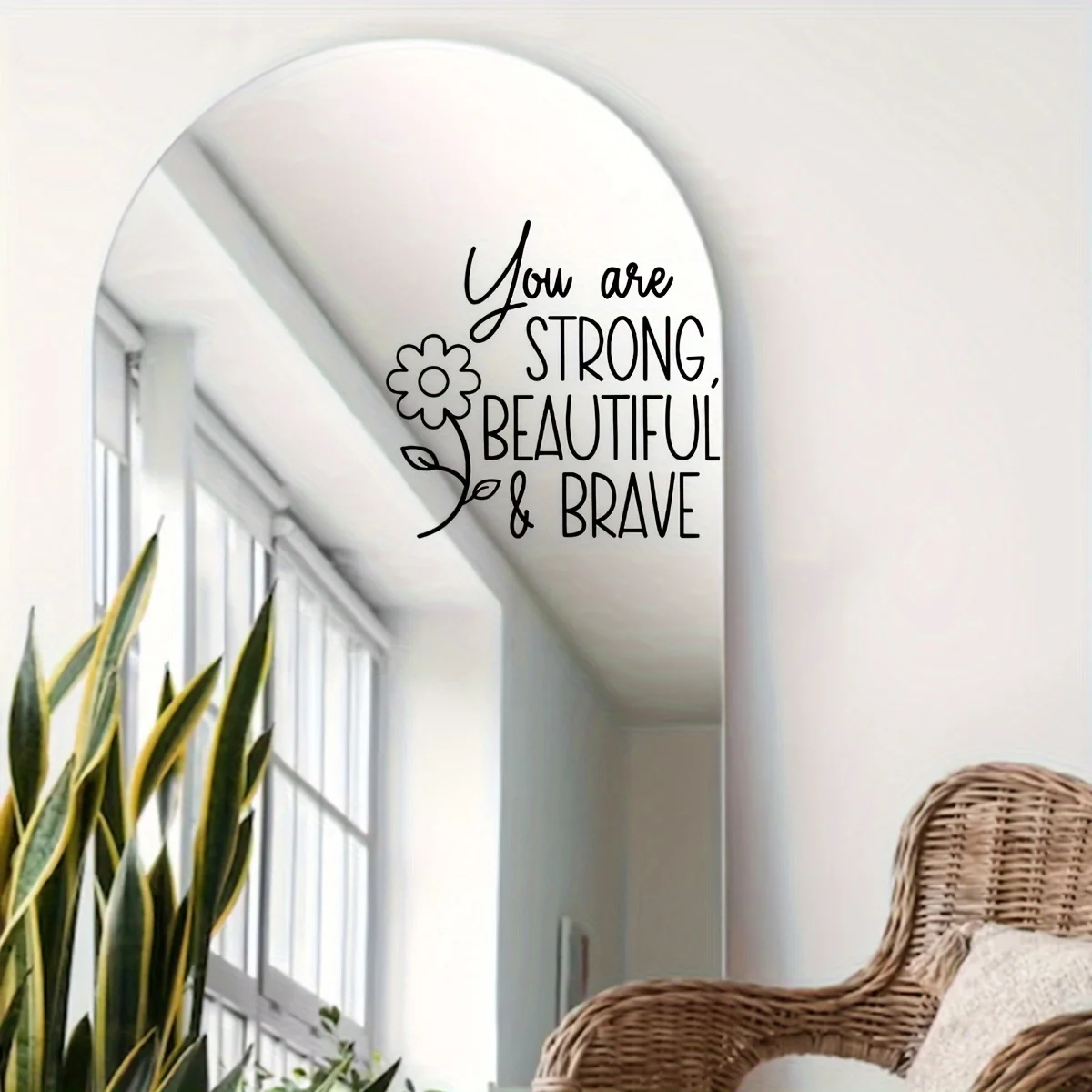 1pc You are STRONG,BEAUTIFUL & BRAVE Flower Inspirational Quote Wall&Window Decal,Perfect for Mirror,Bedroom,Bathroom,LivingRoom