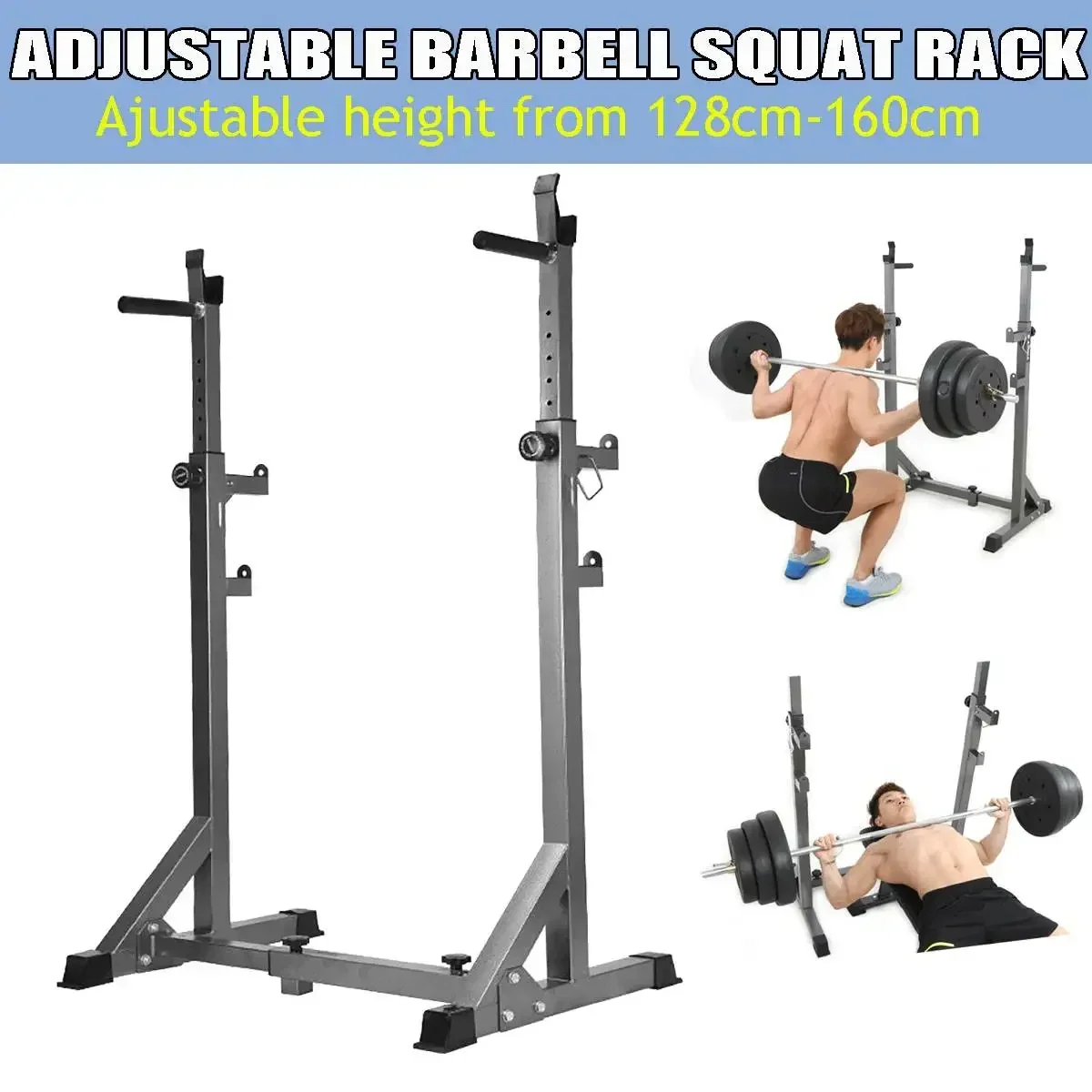 300KG Muscle Training Barbell Stand Height Adjustable Workout Home Gym Fitness Equipment Weight Lifting Multifunction Squat Rack