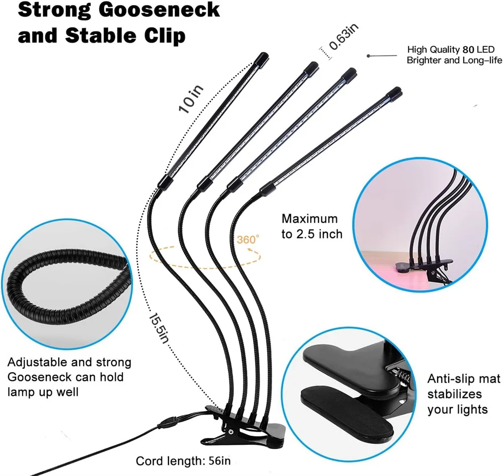 LED USB Clip Grow Light 3000K Full Spectrum Plant Lamp Timing Control Indoor Greenhouse Flower Seedling Phyto Lamp 1-5Heads