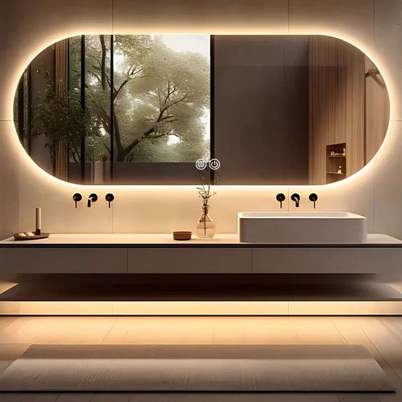 Elliptical Smart Bathroom Mirror Hotel Restrooms LED Illuminated Mirrors Wall Mount Espejos De Baño Anti-Fog 3 Colors Change