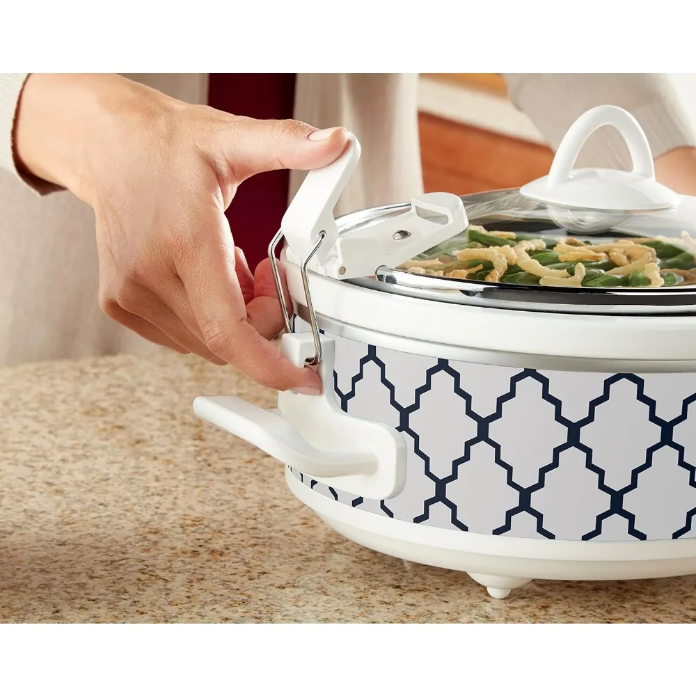 Small 2.5 Quart Casserole Slow Cooker in White/Blue, Enjoy Eye-Catching Quick Meals, Durable and Compact