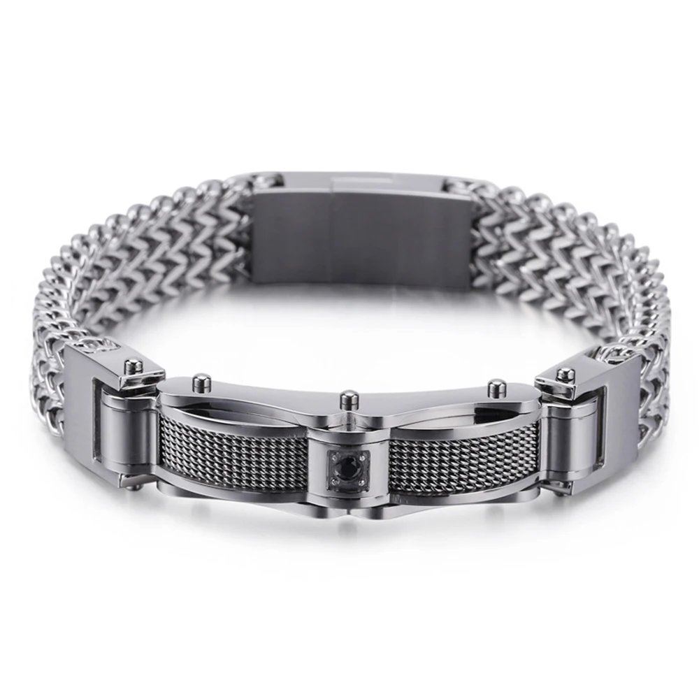 

Punk Men Braided Dragon Keel Men's Bracelets With Magnet Clasp Male Jewelry 316L Stainless Steel CZ Zircon Biker Mesh Bracelets