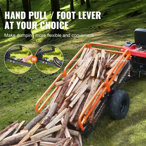 VEVOR Remolque volquete ATV de acero resistente, capacidad de carga de 1500 libras, 15 pies cúbicos, remolque detrás del carrito volquete, remolque de jardín, con extracción