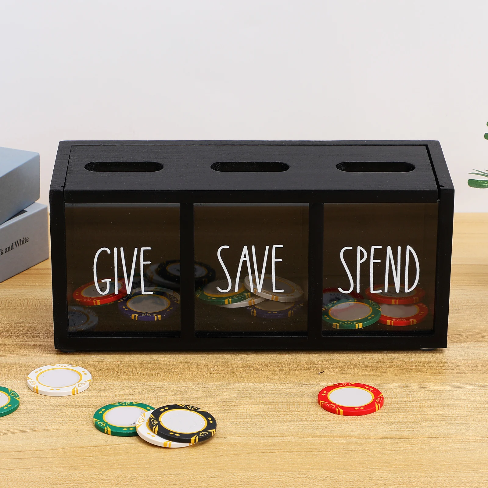 Geldbesparende kinderbox Houten geldhouder met helder zicht aan de voorkant - Bespaar plaatsen Geef ontwerp voor het onderwijzen van financiële verantwoordelijkheid