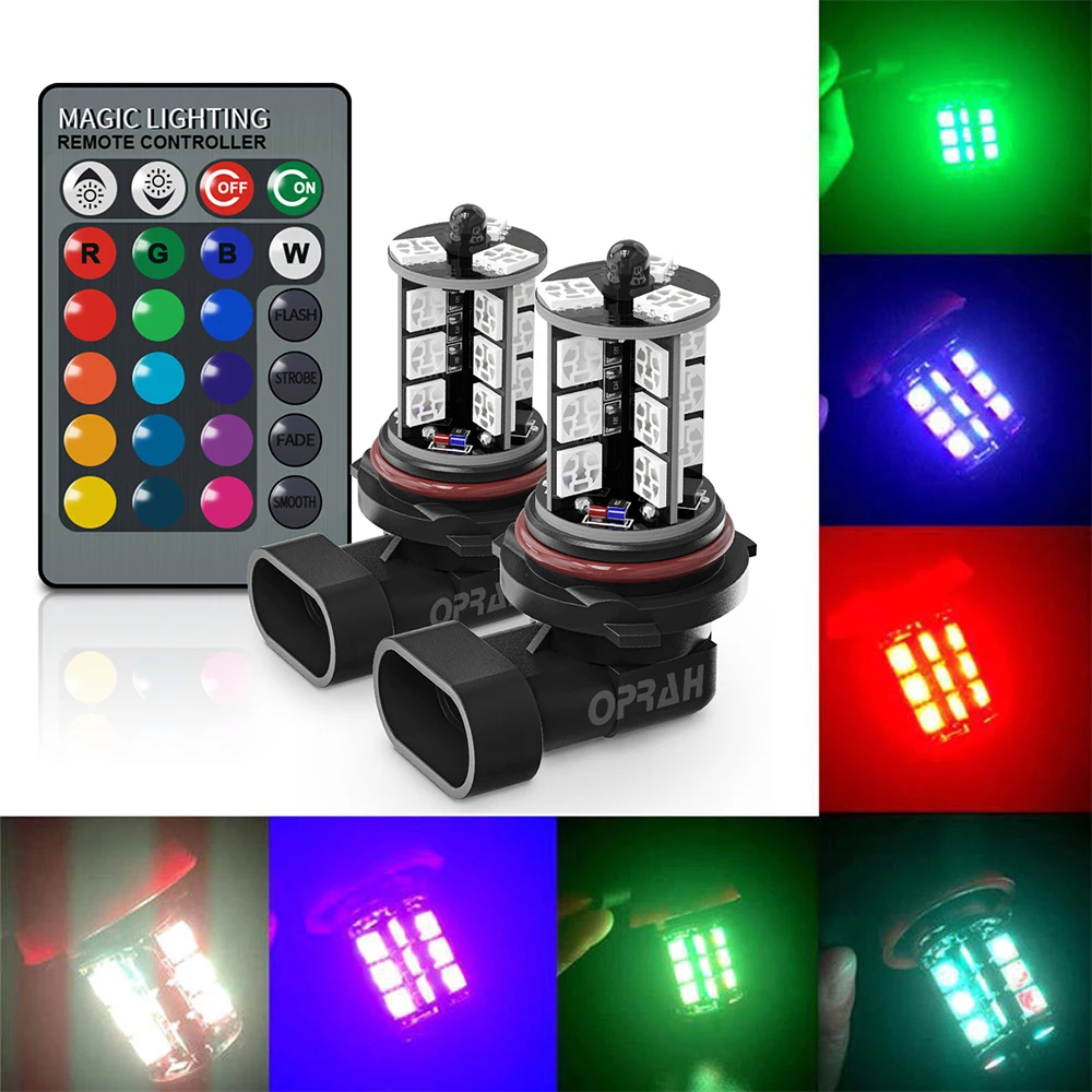 RGB Colorful H8 h11 LED Fog Light with Remote 5050 h1 Led fog lights H3 H7 LED LIGHTS 9005 hb3 H27 880 881 Car Front fog lights