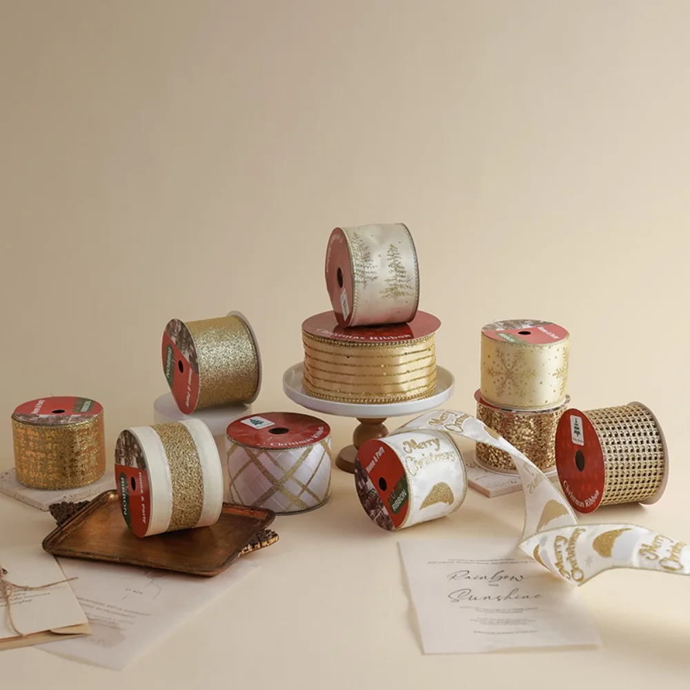 

10 ярдов, рождественские ленты, золотой проводной край, бант, материал, имитация конопли, банты, украшение для рукоделия