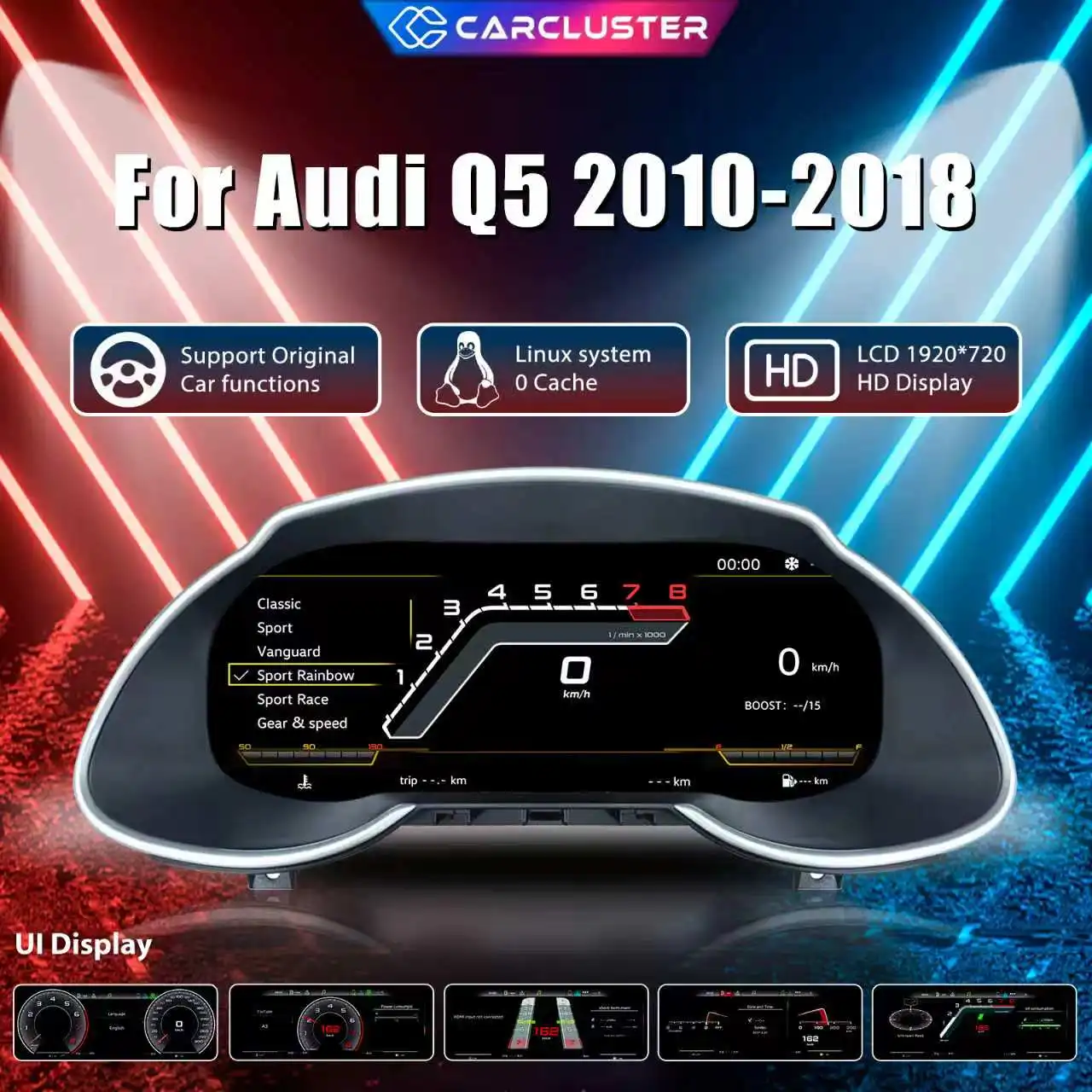 Carcluster Quadro Strumenti Digitale LCD 12.3'' per Audi Q5 Anni 2010-2018 Cruscotto Digitale con Supporto HDMI Carplay Radio Pannello Strumenti