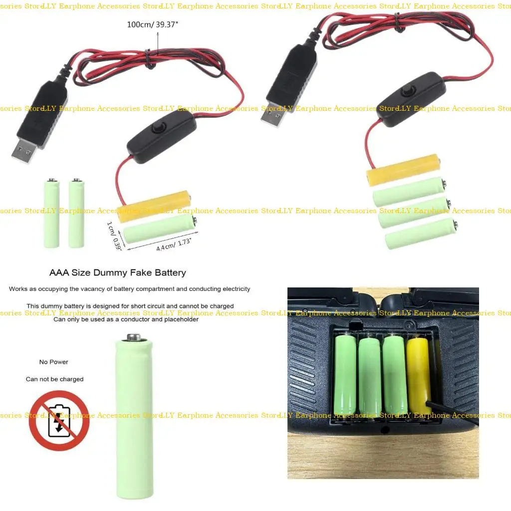 

462E Dummy Battery Adapter Cable Replace 4xAAA Batteries for Remote Toy LED Lamp
