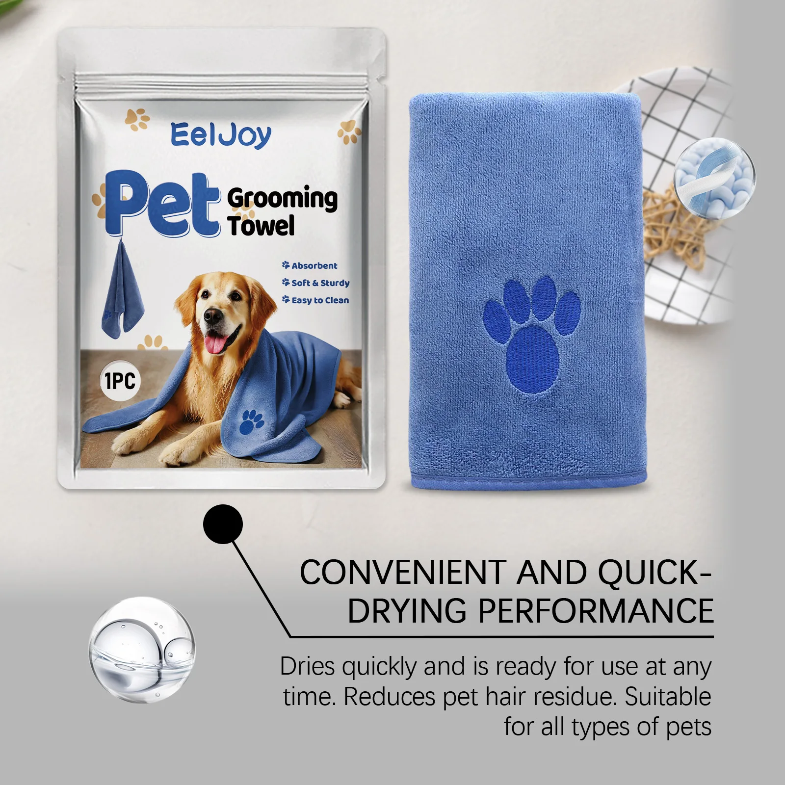 Pet Grooming Towel, Accelerate the Evaporation and Drying of Surface, Moisture Quickly Absorb Moisture from Pet Hair