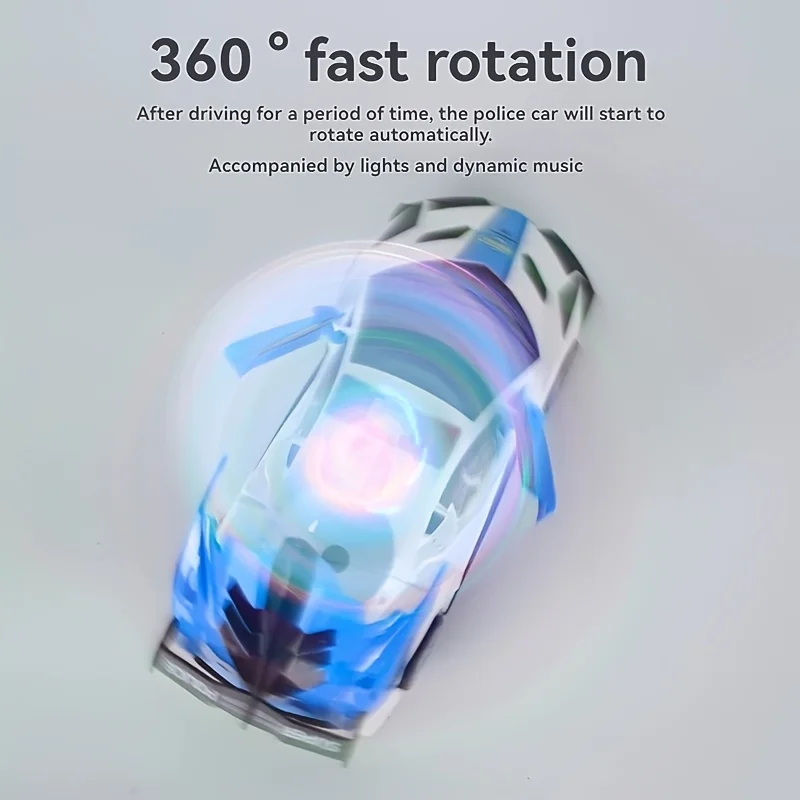 Children's Electric Toy Car，360Rotating Blue Police Car，Cool lights with music，Perfect Holiday Gift（Does not include batteries）