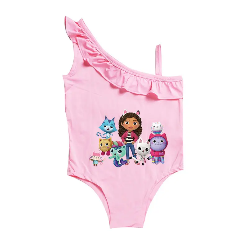 Bañador de casa de muñecas Gabbys para niña, traje de baño de casa de muñecas Gabby para niño, Bikini con volantes y estampado de Carooon