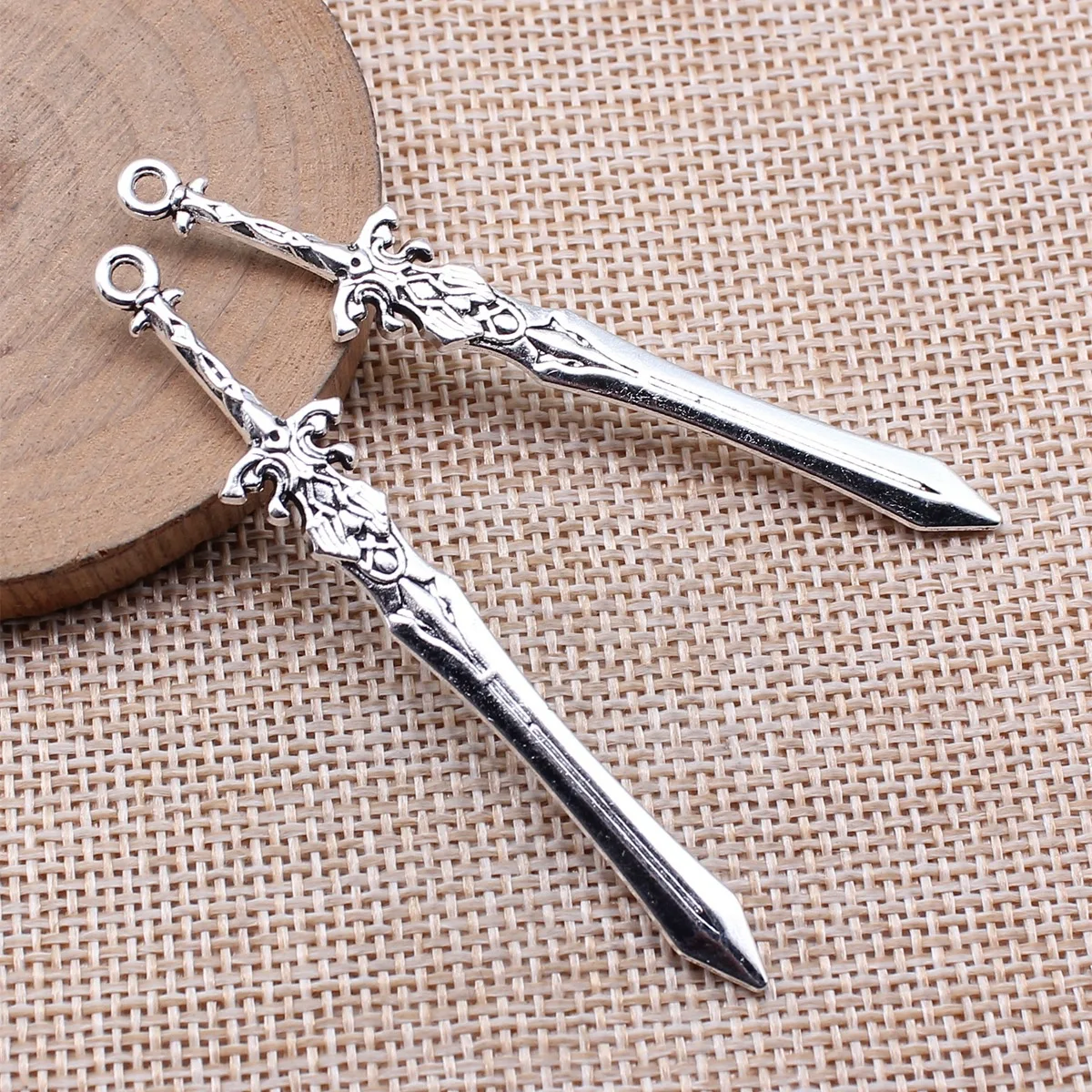 20pcs 70mm(2.76inch) Antique Silver Color Acgn Cosplay Sword, Gun, Sword And Halberd Charms Pendants