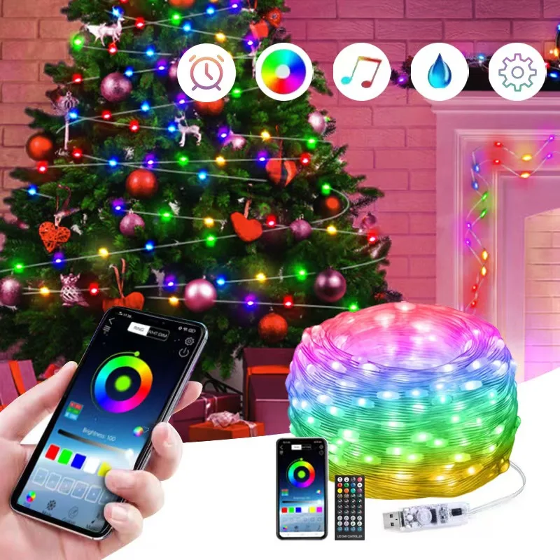 20 м 200 светодиодов RGB сказочные гирлянды водонепроницаемые USB Smart BT управление через приложение рождественские огни садовая гирлянда для внутреннего и наружного декора