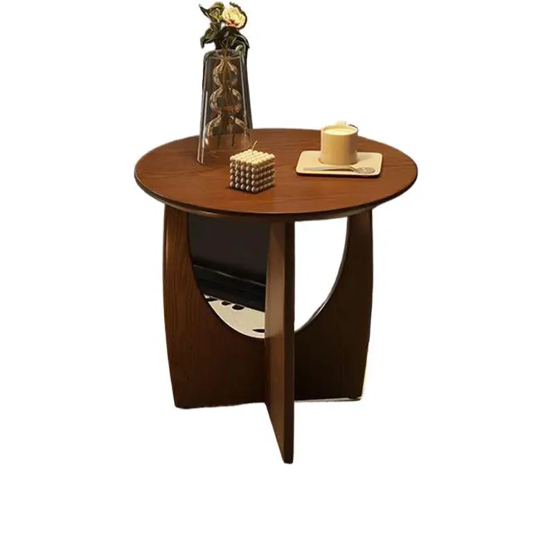 

Black solid wood coffee table oval Nordic simple living room home medieval