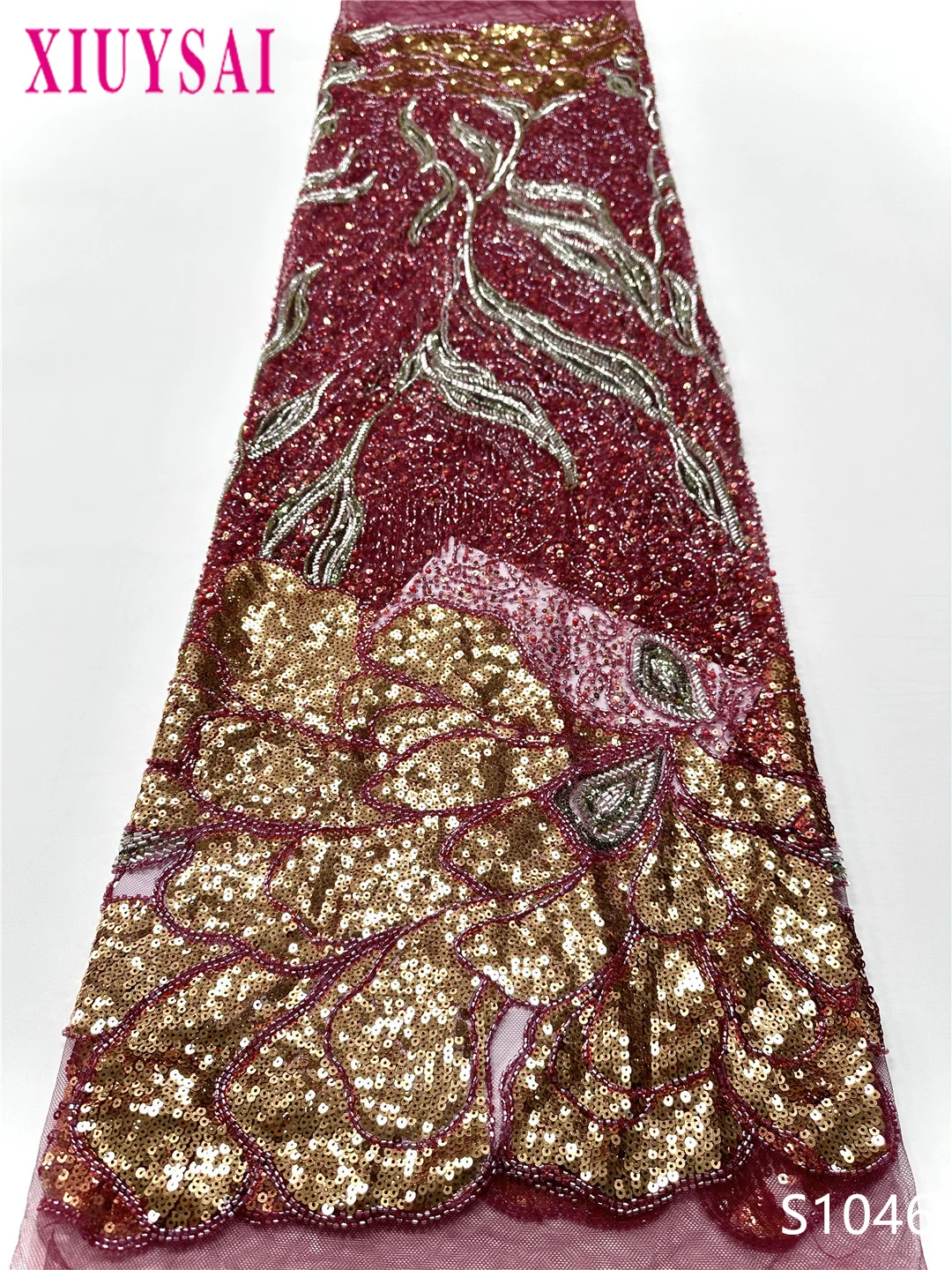 

Luxury Nigerian African Beaded Groom Lace Fabric High Quality French Sequin Mesh Lace Fabric Party Wedding Dress Material