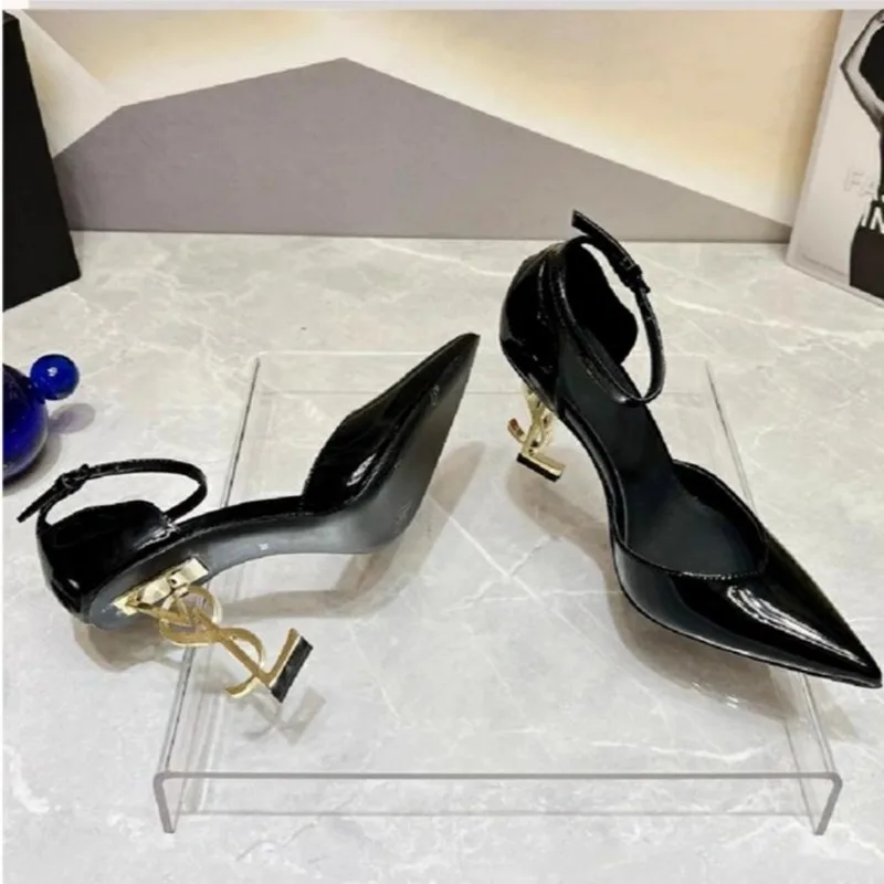 Womens New Elegant Buckle Designer Sandals for Women 2024 Summer Fashion Special Shaped Heels Outdoor Dress Party High Heels