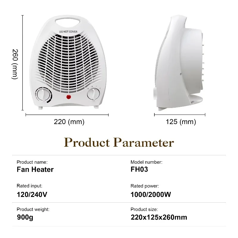 Winter 2000W Portable Room Heater Electric Space Fan Heater