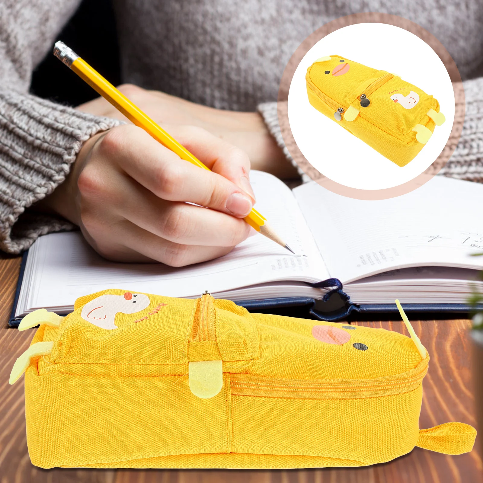 Canvas Stationery Bag Pencil Zipper Pouch Multi-function Case Casual Lovely Storage Accessories Daily Use Student