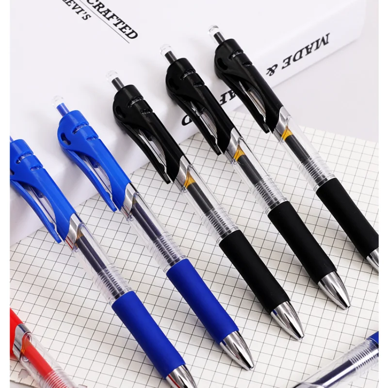 Press Type Gel Pen Black/blue/red Ink Bullet Spring 0.5 Mm School and Office Supplies (not Erasable)