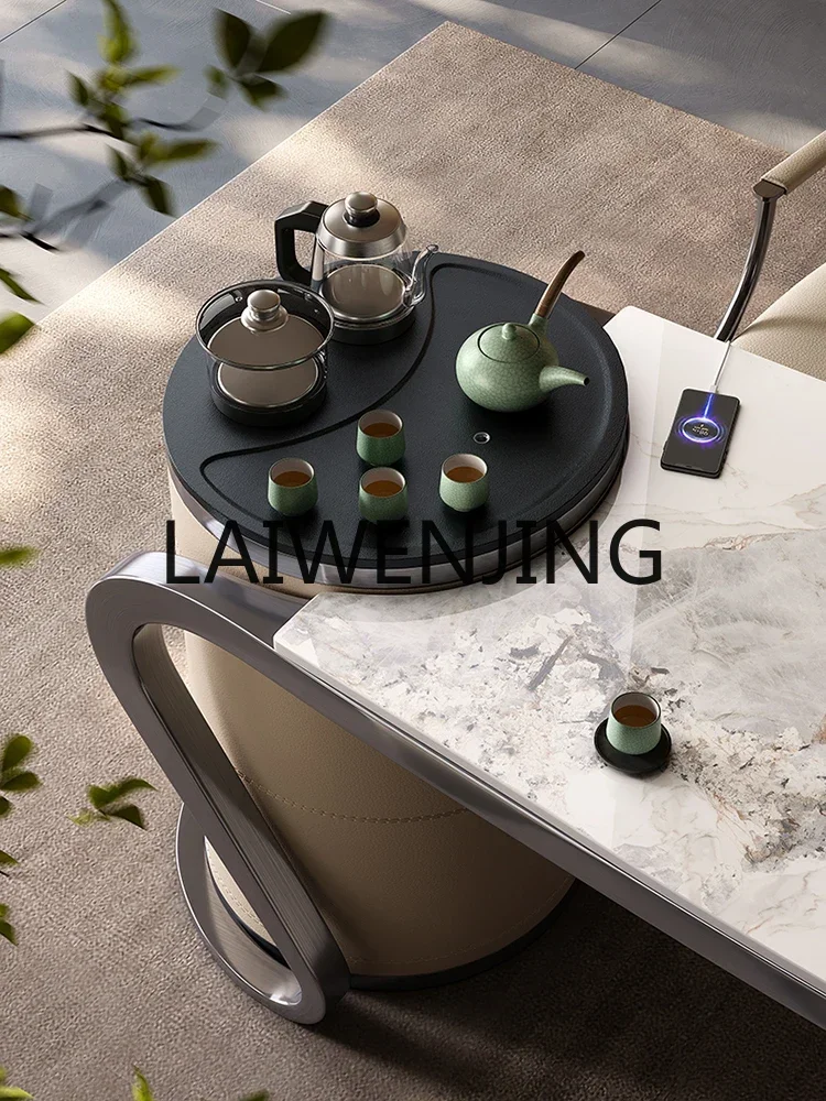 Italian Modern Minimalist Tea Stool Combination Balcony Modern Light Luxury Stone Plate Book Tea Table Integrated