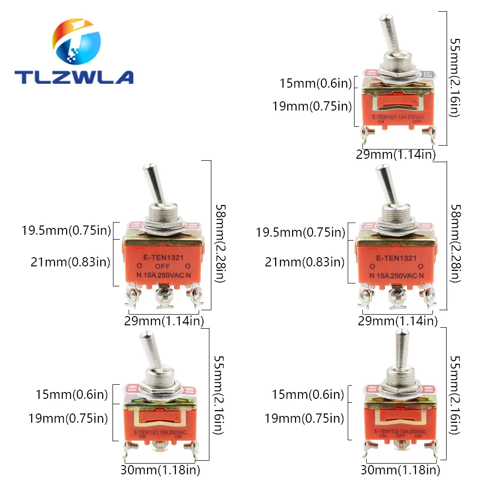 1PCS 15A 250V Toggle Switch E-TEN1322 1021 1122 1221 1321 3Pin on-off SPST Rocker Switch 6Pin on-off-on on-on DPDT Waterproof Ca