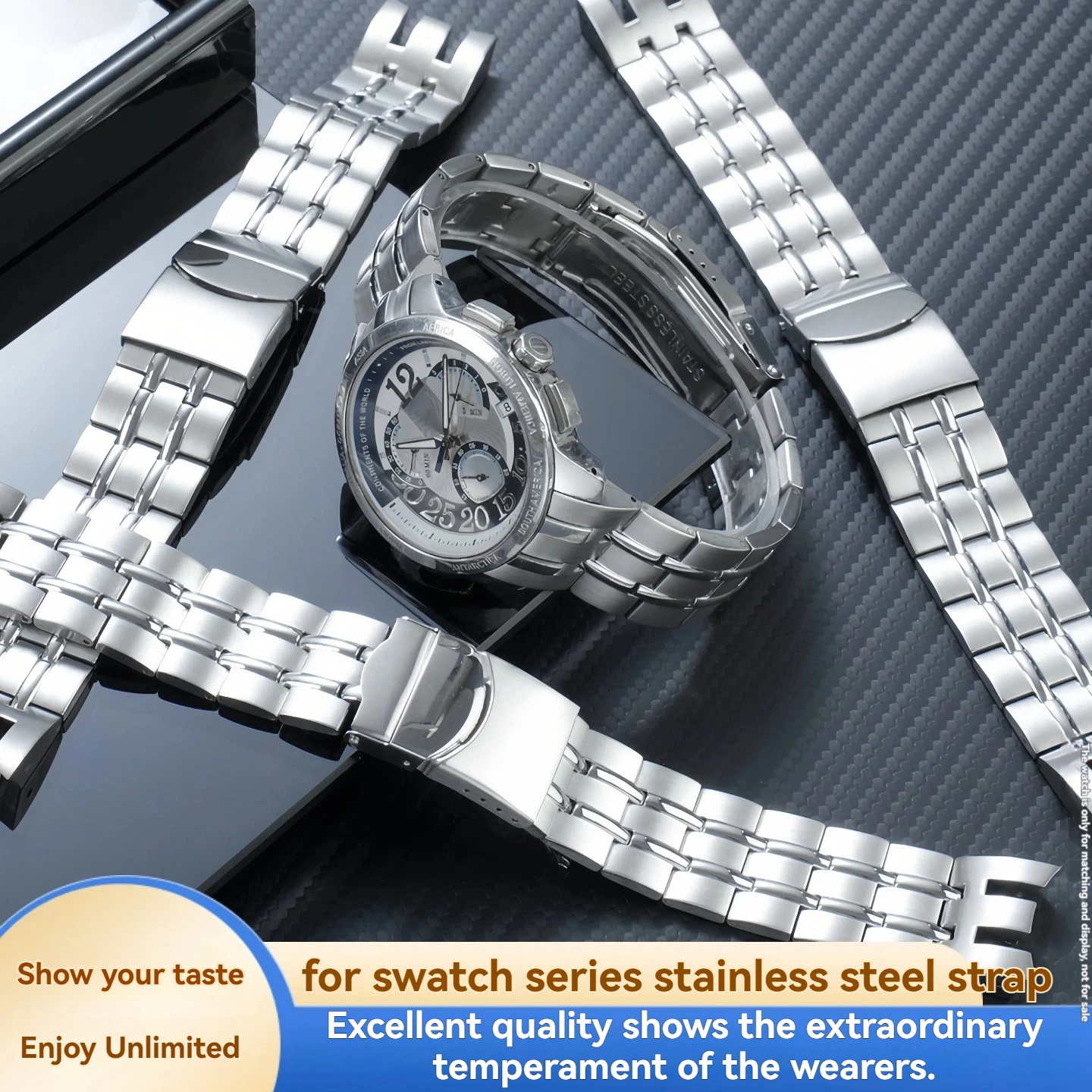 21mm Curved End Stainless Steel Watchband, Men Arc Concave Bracelet Compatible with Swatch YRS403 YRS412 YRS402G accessories