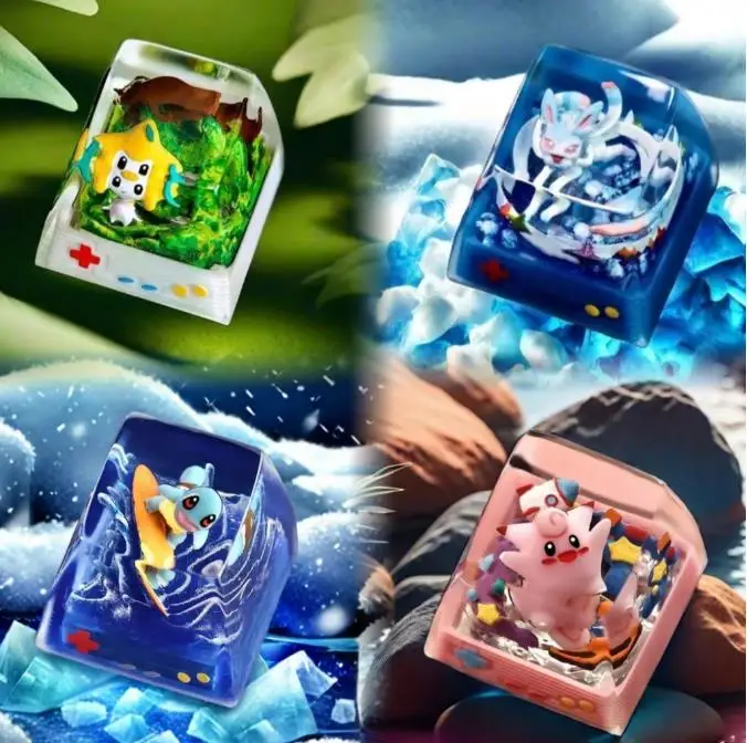 

Pokemon Anime Character Keycap Mechanical Keyboard Resin Transparent Stereoscopic Keycap Magikarp Venusaur Bulbasaur Sylveon