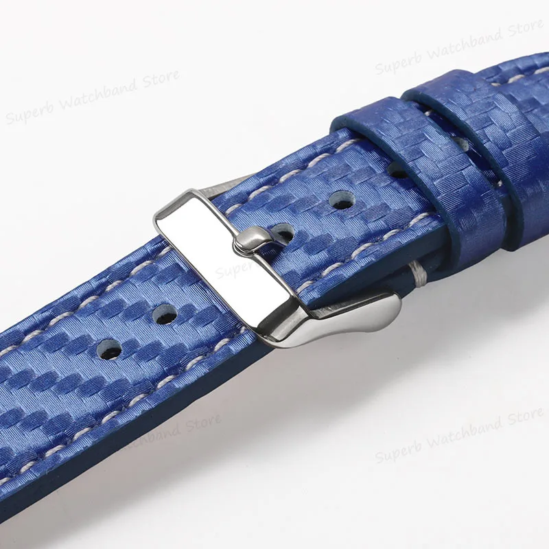 Genuine Leather Watch Band Carbon Fiber Pattern Texture Universal Soft Bracelet Watch Accessories 18mm 20mm 22mm 24mm