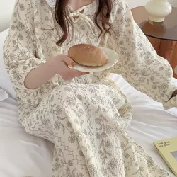 Floral Women Nightgown Korean Style Sleepwear Long Sleeve Night Dress Autumn Lace One Piece Pajamas Home Sleeping Wears New In