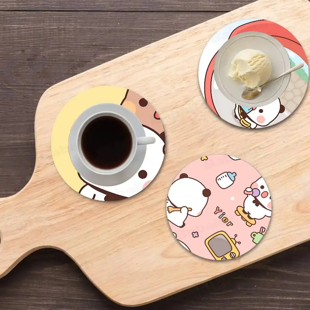 Character Bubu and Dudu Printed Coasters Suitable for Daily Family Party Decoration, Office, Non-Slip Wooden Coasters