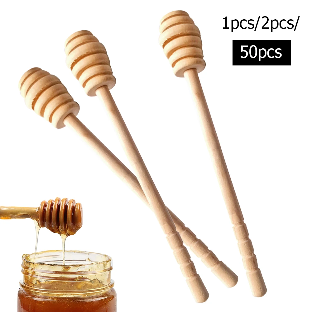 1/2/50Pcs Honey Dipper Stick Honey Stirrer Stick Long Handle Wood Honey Spoon 6.2 In Multifunction for Wedding Party