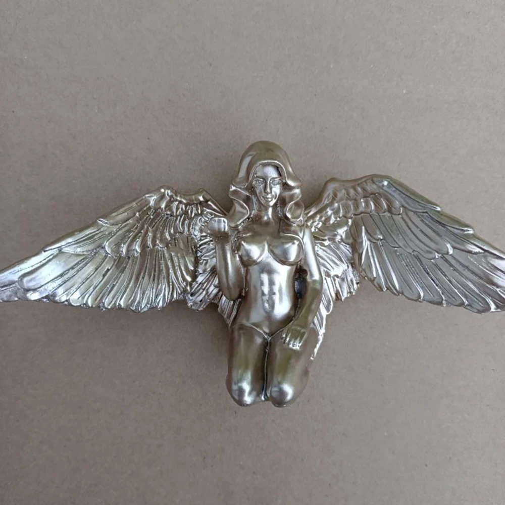 Silver and Gold Angel Wings Resin Handicraft Desktop Decoration 20x9x8cm Gardening Decoration Gift Doll Figure