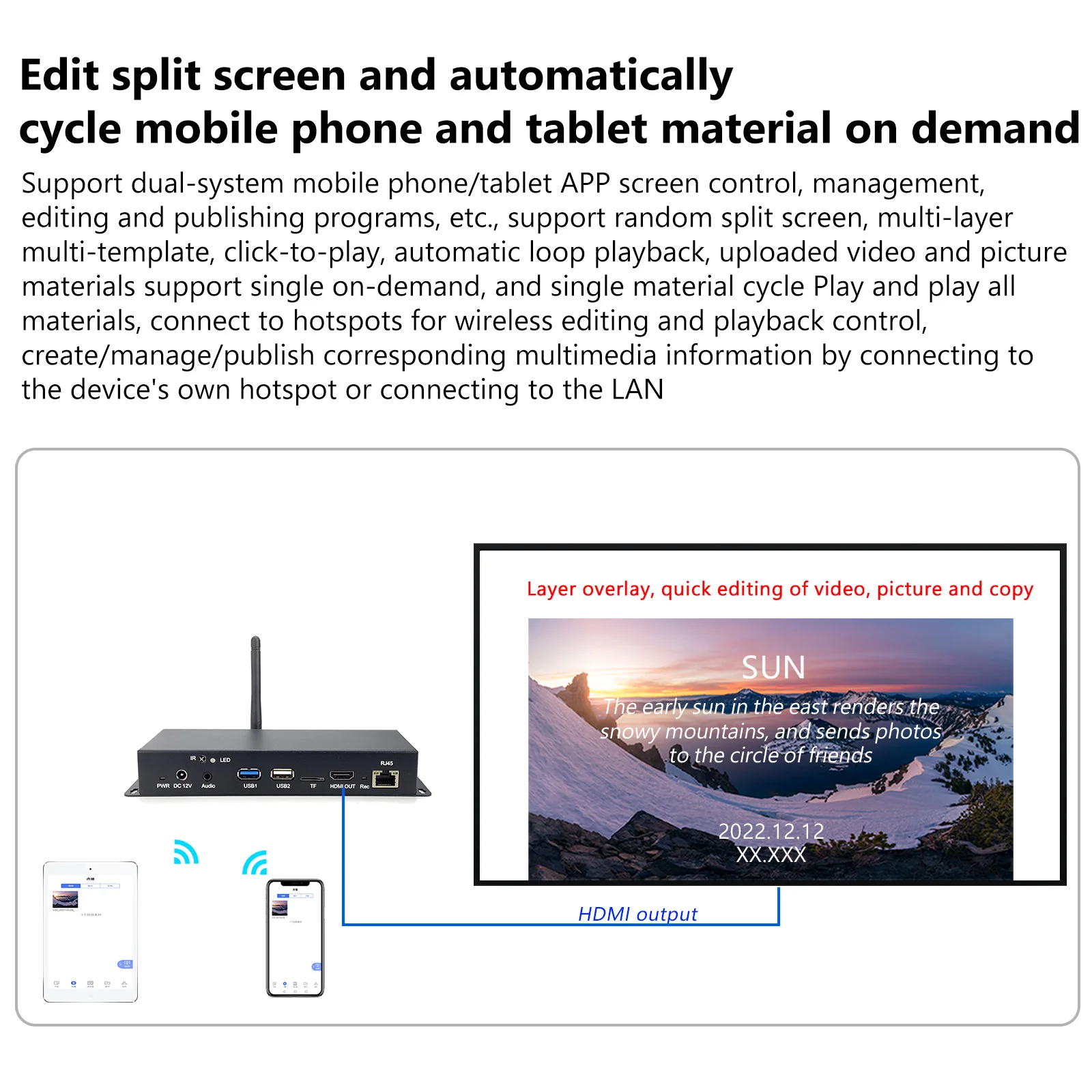 LED Multimedia Player Box Video Image Subtitle Live Streaming Split Screen Release For Demand Exhibition Hall Exclusive Store