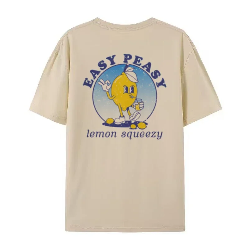 Easy Peasy Cartoon Lemon Printed T-Shirt Women Hippie Retro Funny T Shirt Summer Loose Cute Graphic Tees Unisex Vintage Clothes