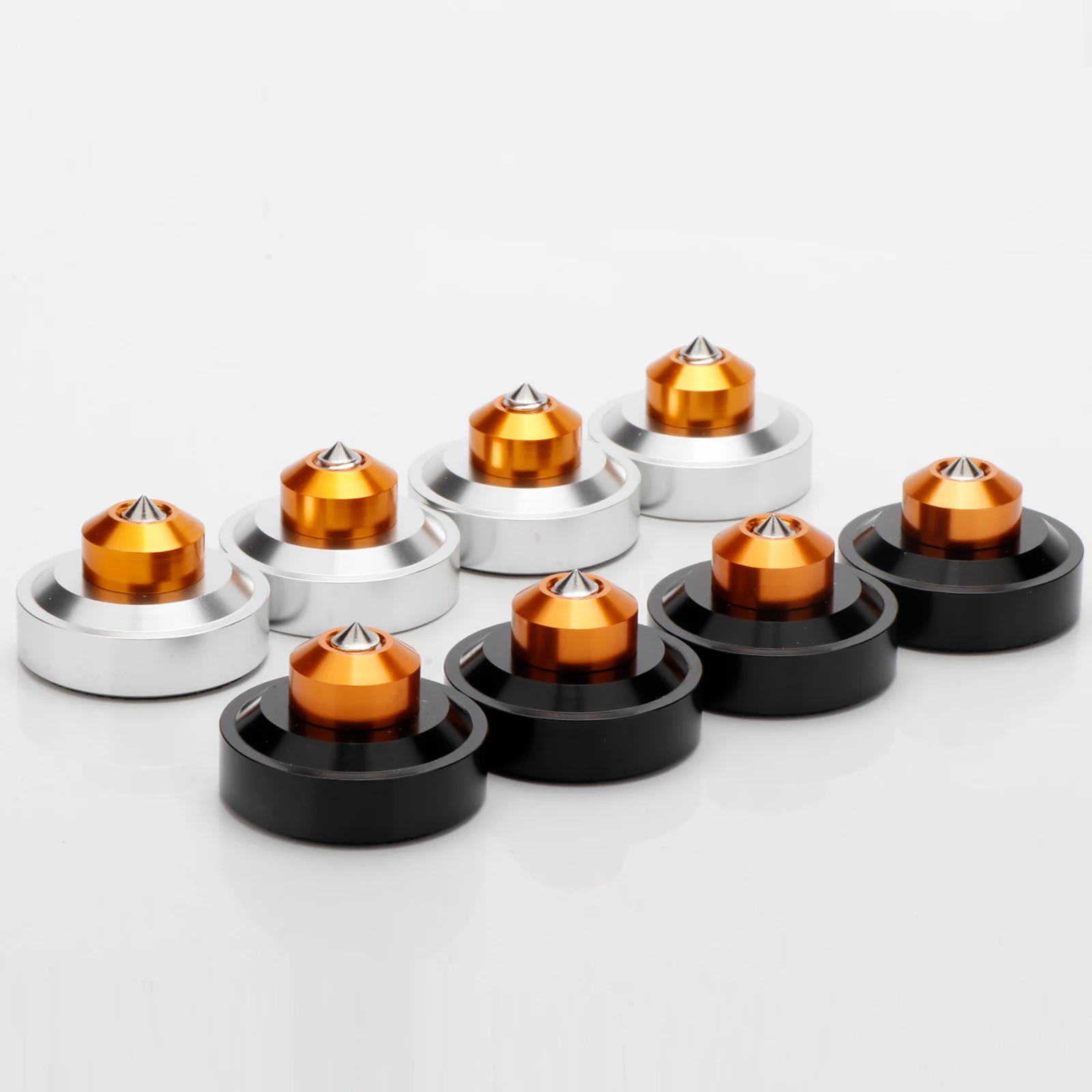 4 piezas de soportes de aislamiento de aluminio mecanizados, sólidos y amortiguadores para gabinetes de amplificadores de audio Hi-Fi, altavoces, tocadiscos y discos de vinilo.