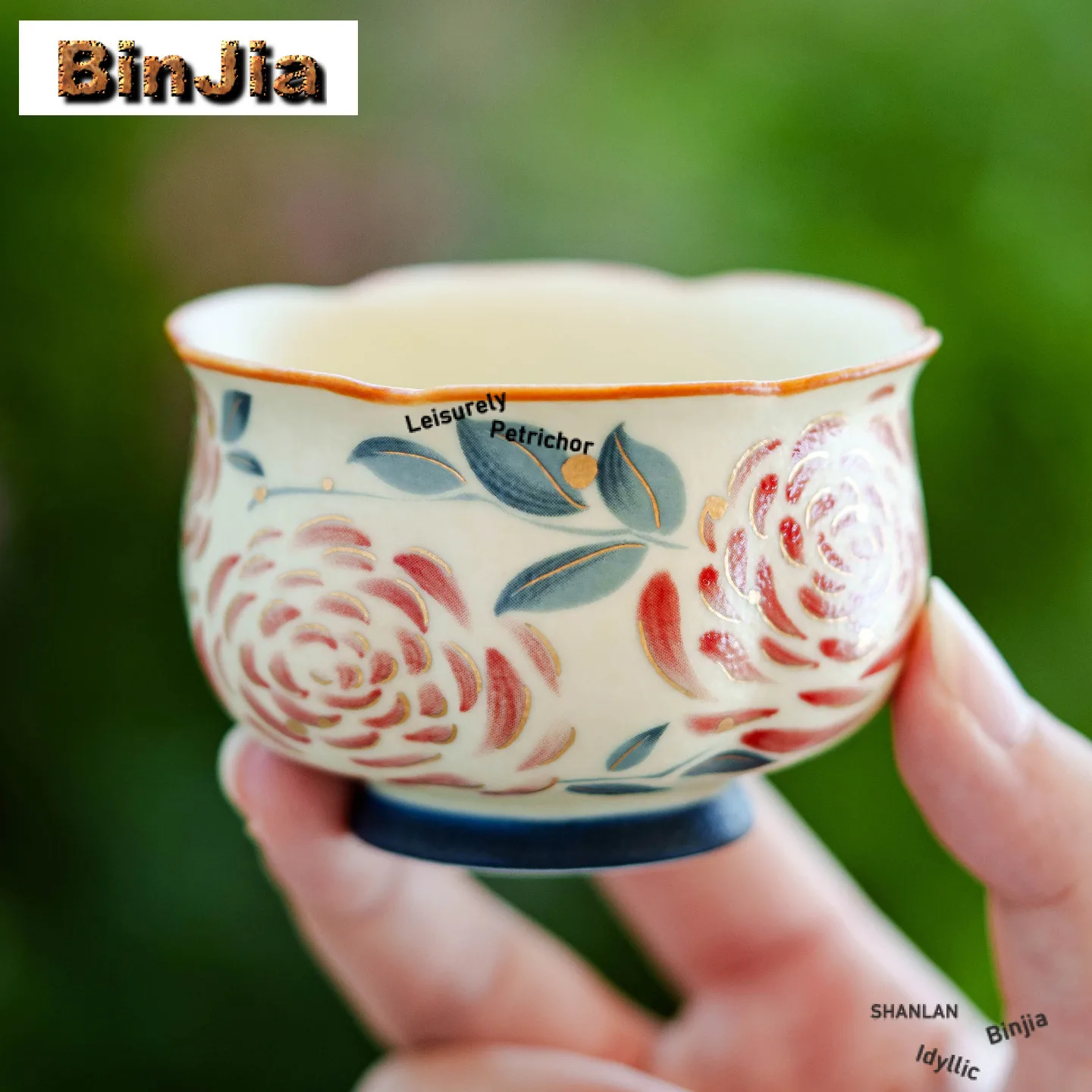

90ml Hand Painted Rose Teacup Zen Tea Bowl Cute Cup Tea-tasting Smelling Cup Jianzhan Master Cups Household Cafes Supplies