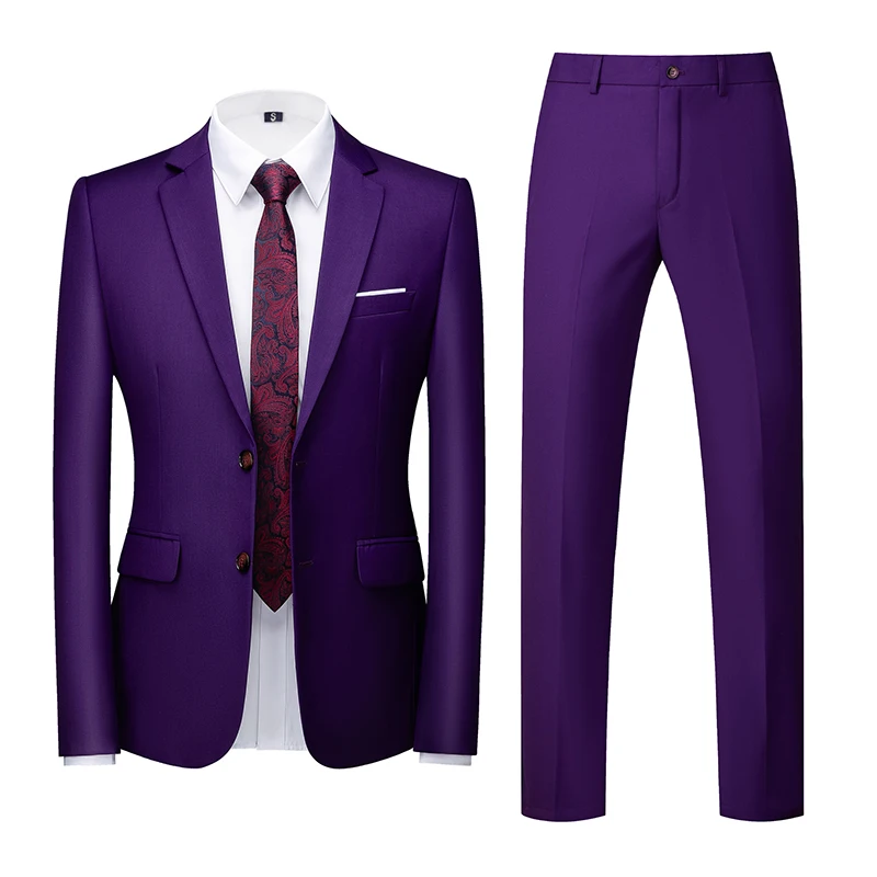 Royal Blue Men's Two-Piece Set, Red Slim-Fit Suit Jacket with Trousers, Suitable for Office Interview and Wedding. 2027 New